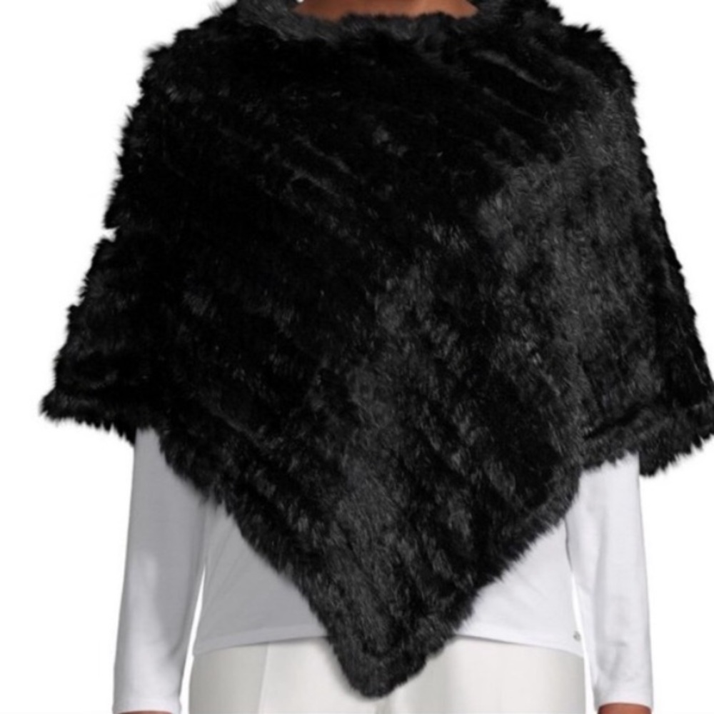 Black Fur Adrienne Landau Poncho Cape NWT - Picture 5 of 11